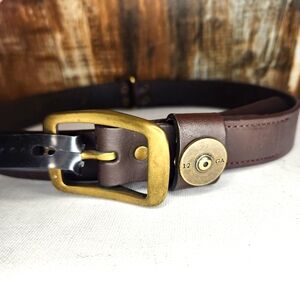 ENMON Brown Italian Saddle Leather Belt 12 Gauge Brass Accent 1" Wide 26" New